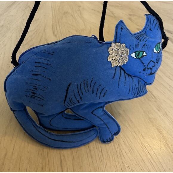 VTG Andy Warhol Blue Cat Pop Art Purse Bag Artsy 80s Retro Hipster Kitty Y2K 00s - Picture 15 of 16